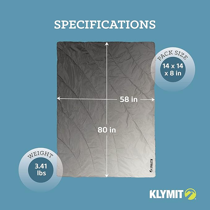 Klymit Horizon Overland Packable Camping Blanket and Comforter, Gray
