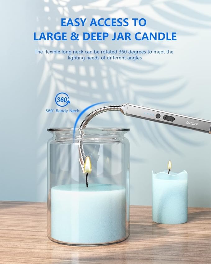 Lighter, Electric Lighter, Rechargeable Arc Lighter, 360° Flexible Neck Flameless Grill Long Lighters for Candle Aromatherapy Camping BBQ Gas Stoves-Silver Gray-Red