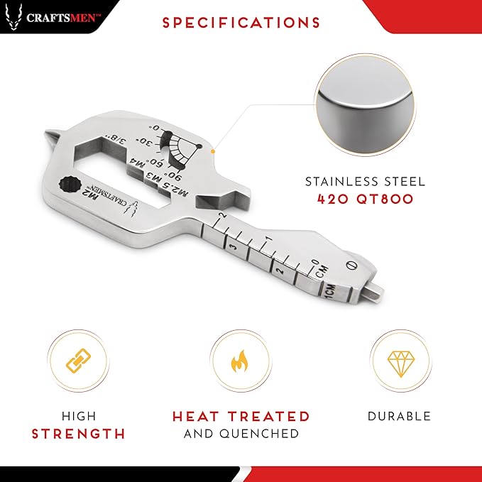 CRAFTSMEN MULTI TOOL KEY 20 IN 1 | Key Chain Utility Gadget | Key Multitool | EDC | Father Day Gift | TSA | Bottle Opener | Screw Driver | Gift for Men, Women, Valentine's, Groomsmen, Birthday