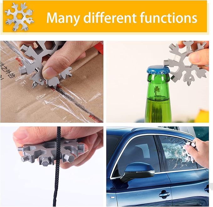 Snowflake Multitool, 2 Pcs Portable Snowflake Wrench, 18-in-1 Stainless Steel Cool Gadgets Hand Multi Tool, Stocking Stuffers for Men, Christmas Gifts (Silver)