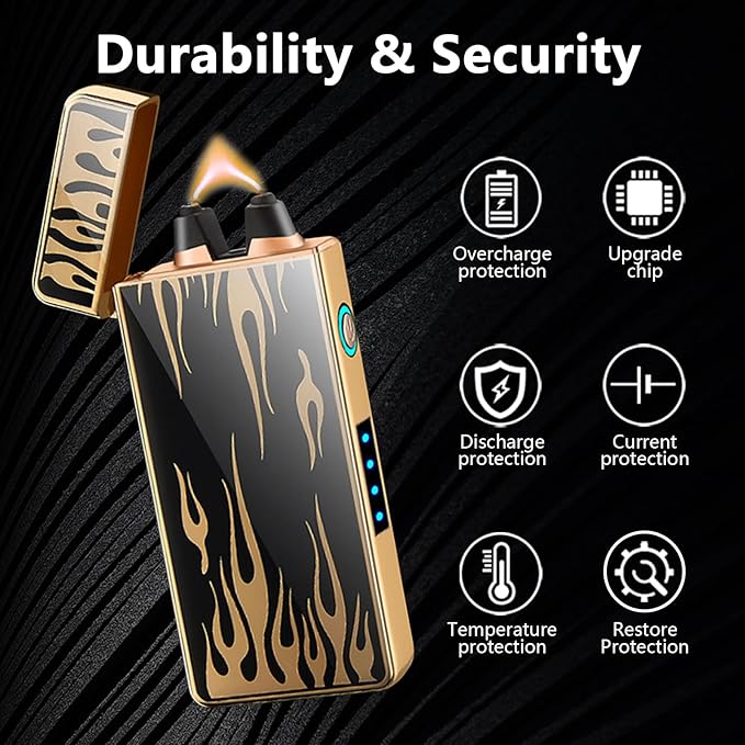 Plasma Lighter Electric Lighters Rechargeable Windproof Lighter with Battery Display USB Lighter, Vintage Lighter for Candle, Fireworks,Incense Stick (Flame)