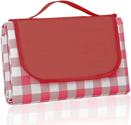 QWXNRG Outdoor Picnic Blanket, Foldable Waterproof Sand Mat, Extra Large Picnic Blanket 60" x 80" for Beach Camping Hiking Travel Outdoor Family Concerts - Red Striped