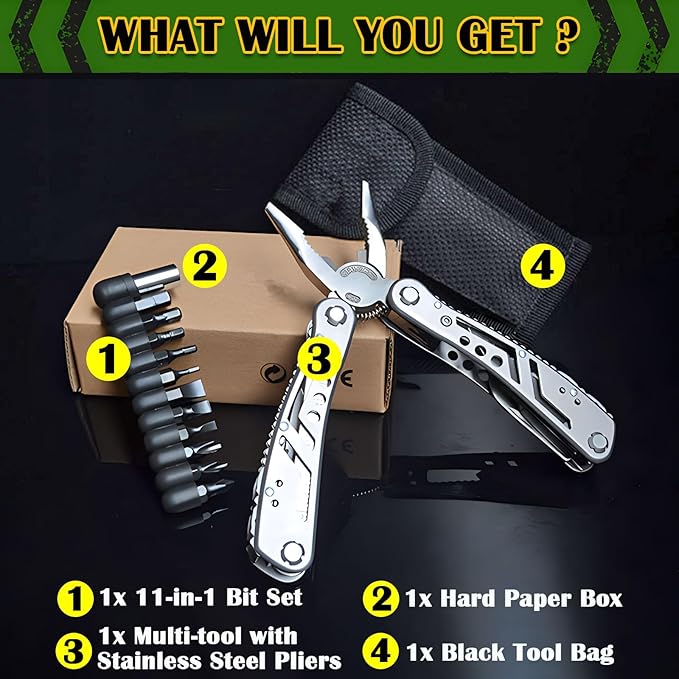 Multitool with Stainless Steel Pliers - Mini Folding Tool for Outdoor Camping, Survival, Portable and Multi-Purpose Use, Vehicle-Mounted Emergency Equipment with Wrench - Silver