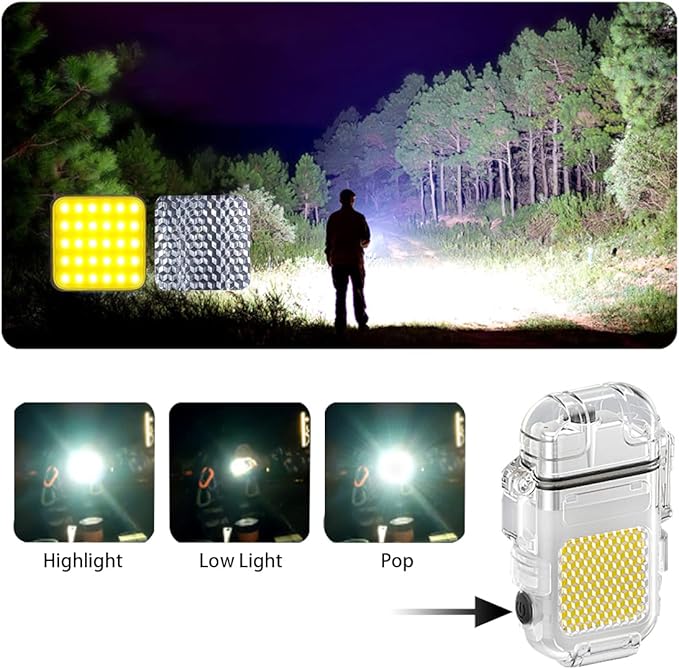 Outdoor Arc Electric Lighter USB Rechargeable Lighter LED Flashlight Double Arc Plasma Lighter Perfect for Camping Hiking Traveling (Silver)
