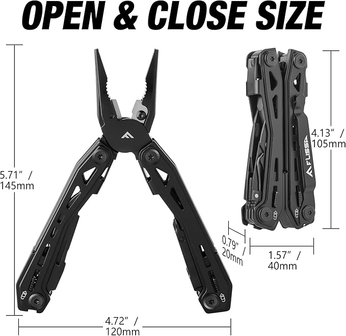 FLISSA 16-in-1 Stainless Steel Multi Tool, EDC Multitool with Pocket Knife, Pliers, Belt Clip and Oxford Sheath, Self-locking Utility Multi-Tool for Camping Survival Outdoor Activities