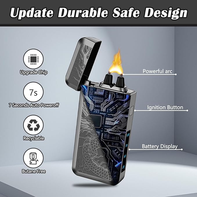 SKRFIRE Plasma Lighters Rechargeable Dragon USB Lighters, Electric Lighter Windproof Electronic Arc Flame Lighter with LED Power Display for Candle, Incense, Gifts for Men, Women(Black Dragon)
