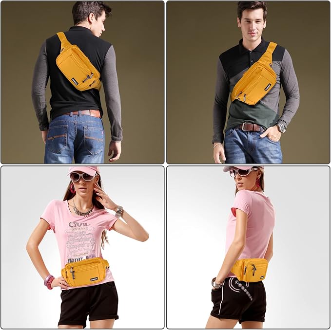 CXWMZY Fanny Packs For Women & Men Waist Pack Hip Bum Bag with Multi-Pockets Large Capacity Waterproof Casual Bum Bag for Disney Traveling Casual Cycling Running Hiking (Yellow)