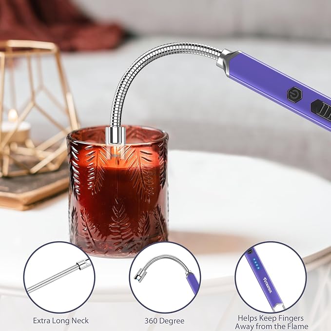 Electronic Candle Lighter Arc Windproof Flameless USB Rechargeable Electric Lighter (1 Pack - Purple)