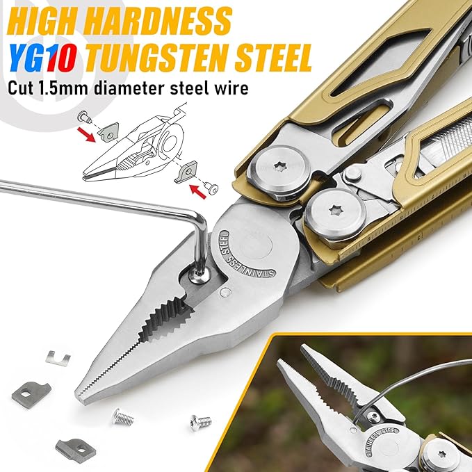 BIBURY Multitool Pliers, 31-in-1 Stainless Steel Multi Tool with Replaceable Wire Cutters and Saw, Foldable Heavy-duty Multitool Set with Scissors and Screwdriver for Hiking Camping Survival Repair