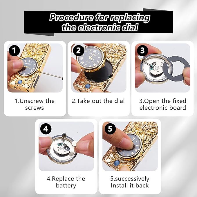 Lighter Multifunction with Led Display Arc Lighter Strong Windproof USB Rechargeable Lighter Fashion Luxury Metal Lighter with Clock Dial Suitable for Gifts(Gold)