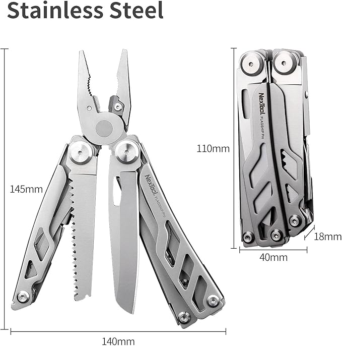 NexTool Flagship Pro Multitool, Foldable Utility Knife Multitool with Safety Locking, EDC Multitool with Pocket Knife, Full Size Scissors, Can Opener for Camping, Survival, Fishing, Cool Gifts for Men