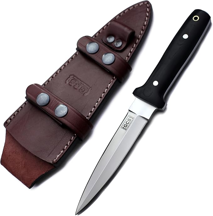 GCS Custom Handmade Black Micarta Handle D2 Tool Steel Knife Buffalo Hide Sheath 168