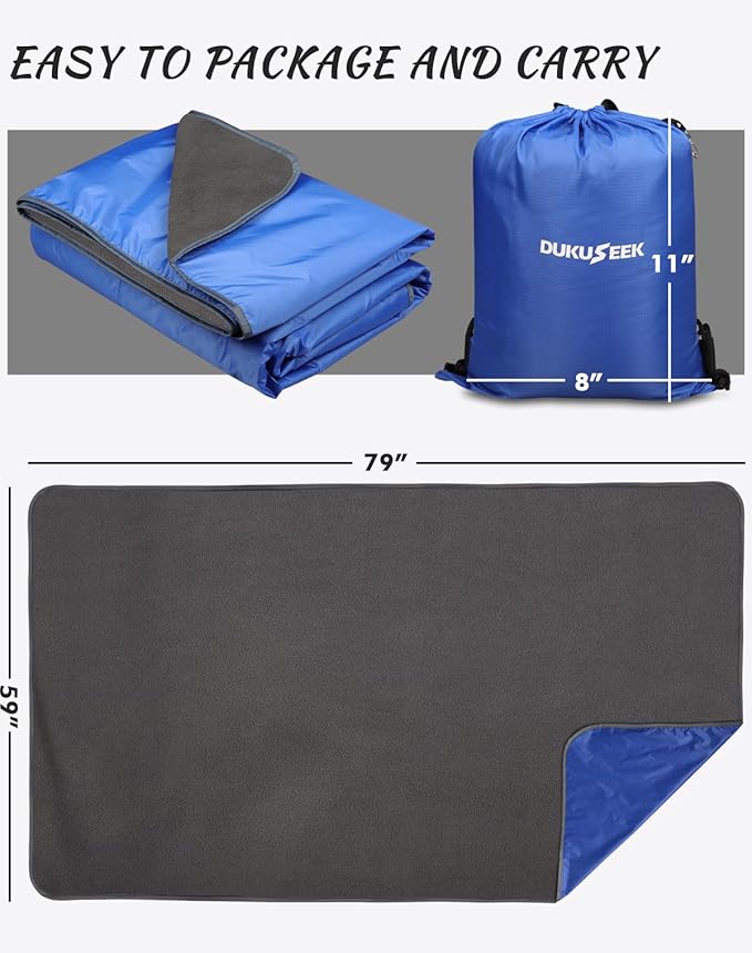 DUKUSEEK Outdoor Waterproof Stadium Blanket, XL Large (79"x 59") Hooded Stadium Blankets with Fleece,Portable,Warm Outside Blankets for Cold Weather, Camping, Sports, Beach, Football, Festivals