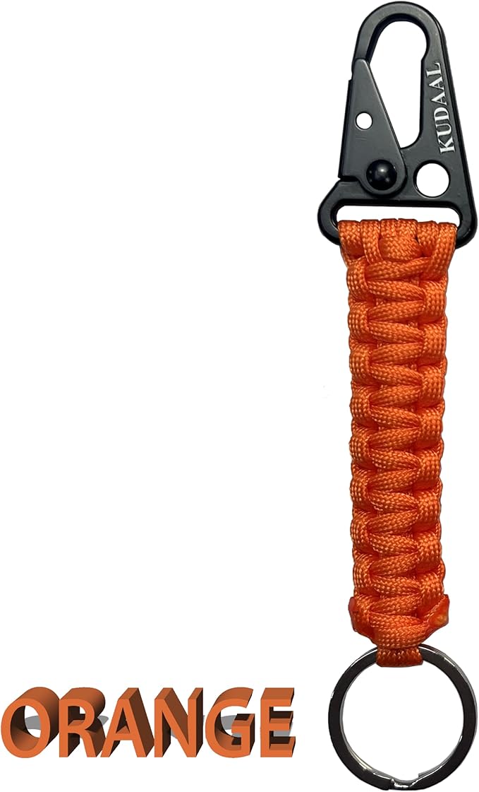 Paracord Keychain with Carabiner, Key Fob Braided Lanyard Keychain with Utility Ring & Enlarged Mouth Clip