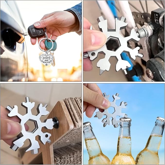 Stocking Stuffers for Men Dad Gifts, Multi Tool 1 Pack 18 in 1Silver Snowflake Hand Tools Christmas Gifts for Men Adults and Women Outdoors Camping Portable Bottle Opener Flat Screwdriver Kit Wrench