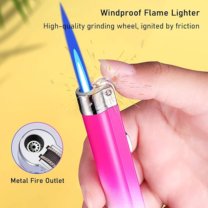 Torch Lighter, 2Pcs Mini Butane Refillable Gas Lighter with Lockable Function, Portable Adjustable Jet Flame Windproof Lighter for Kitchen, Indoor, Outdoor, Grill, Camping(Without Butane)-Red