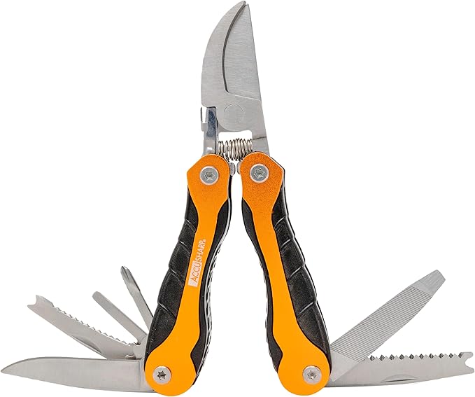 AccuSharp Sportsman's 11-in-1 Multitool with H& Pruner/Clippers, Portable, Foldable & Compact Multipurpose Tool Shear for Outdoor Use, Gardening, Hunting, Fishing, Hiking, Survival & Camping