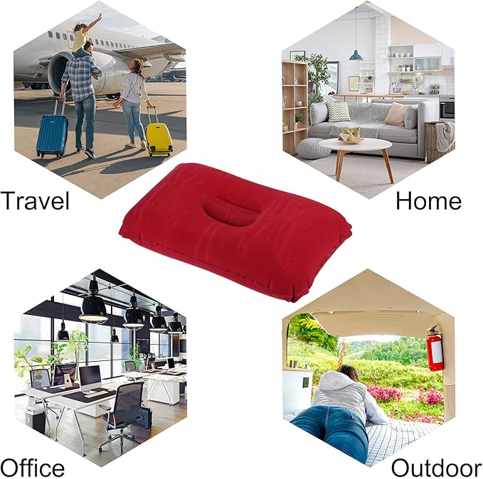 PATIKIL Inflatable Pillow, 4 Pack Squared Ultralight Camping Travel Pillow Desk Rest Neck Support for Hiking Backpacking Office, Dark Blue, Red