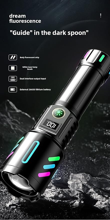 Rechargeable LED Flashlight, 2,000,000 Lumens, Tactical, 5 Modes, Zoomable, IP67 Waterproof, for Camping/Home