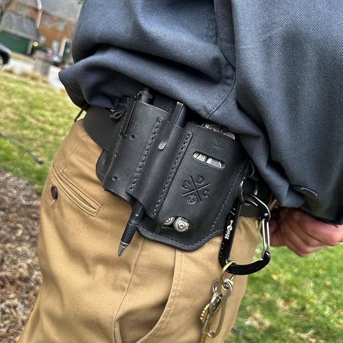 Multitool Sheath, Leather EDC Organizer, Belt Pouch Fits Multitool, Knife, Pen, Keys - Compatible with Heavy Duty Leatherman, Gerber, SOG Multitools