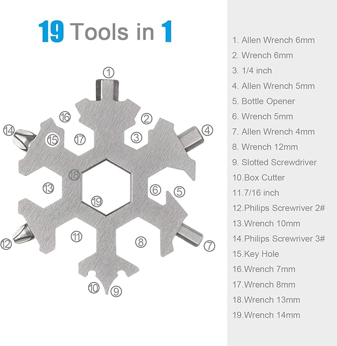 Snowflake Multi Tool 19-in-1 Stainless Steel Multitool Keychain Bottle Opener/Screwdriver/Portable Outdoor Travel Camping Multi Function Pocket MultiTool Gadgets for Men