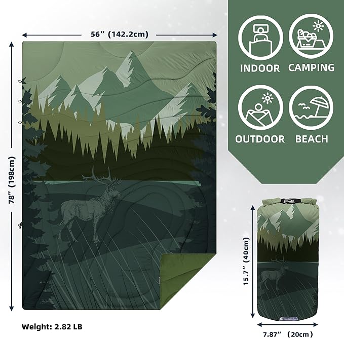 Outdoor Puffy Camping Blanket, Lightweight Windproof Warm Stadium Blanket, Packable Travel Camping Quilt for Cold Weather,Hiking, Backpacking,Sleeping, Hammock, Adventure 78"x 56"