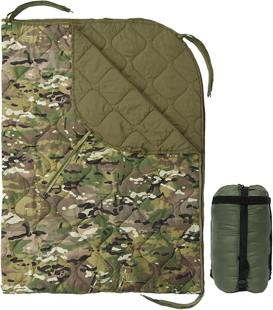 Military Poncho Liner 60”x 79” Camping Blanket Woobie Compact Waterproof for Travel Stadium Outdoor Camping