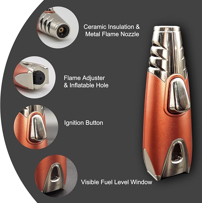 JOBON Pocket Torch Lighter, Gift Idea (Butane Free), Professional Reusable Single Jet Flame Gas Lighter, Kitchen BBQ Camping Candle (Rose Gold)