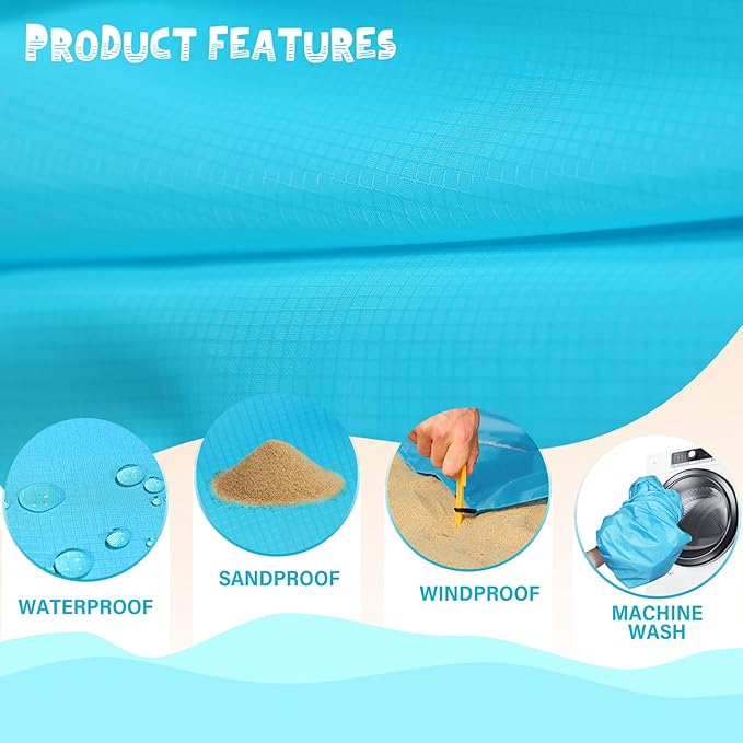 Beach Blanket Waterproof Sandproof 1-8 Adult Oversized 9'×10' Lightweight Durable Compact Sand Free Beach Mat for Travel Camping Hiking Picnic Blanket