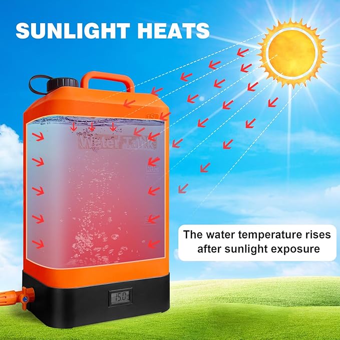 4.5 gallon/16L Silicone Water Tank,Portable Outdoor Shower,Electric Shower,8 Types of Multifunctional Shower Heads,Using Solar Heating Temperature Display,Suitable for Camping,Beach,and Hiking