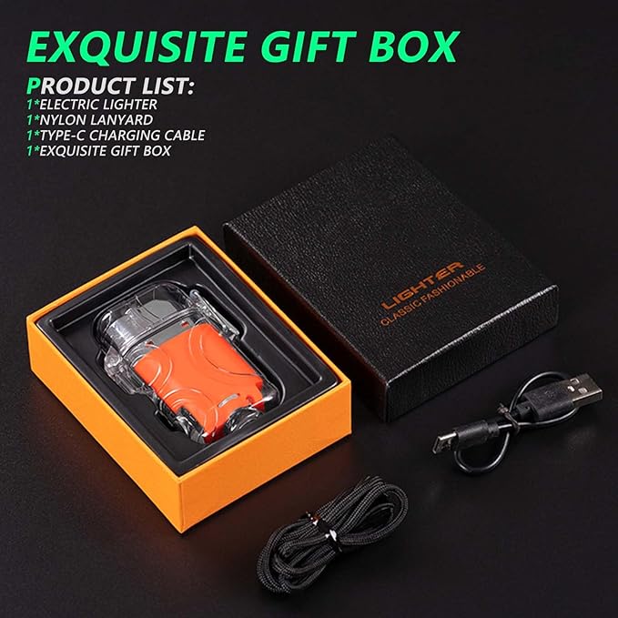 BABOBIU Electric Lighter Rechargeable USB Lighter Windproof Waterproof Portable Camping Lighter with Type-C Fast Charging for Camping, Hiking, Adventure (Orange)