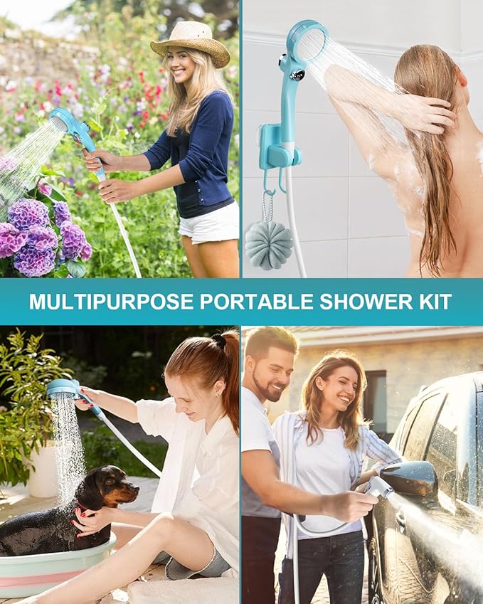 AUTOPkio Portable Camping Shower Pump - Camp Shower with Outdoor Showerhead Sprayer & Rechargeable 4500mAh Battery Pump for Camping, Travel, Hiking, Car Washing, Pet Bath(Green)