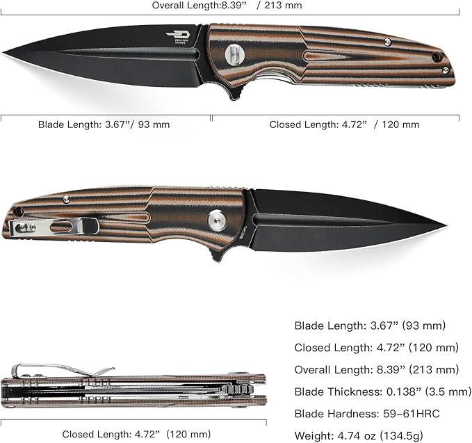 BESTECH KNIVES Pocket Folder Folding Knife: 3.67" 14C28N Steel Black Blade, G10 Handle, EDC Clip, BG34C-3 (Black Desert)