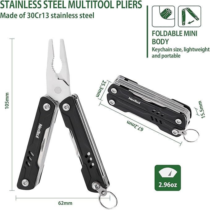 NexTool Mini Sailor, Keychain Multitool with EDC Pliers, Pocket Knife and Screwdriver, Mini Multitool,Small Multitool,Pocket Tool for EDC,Fishing,Camping,Father's Day Gifts from Daughter(Black Pliers)