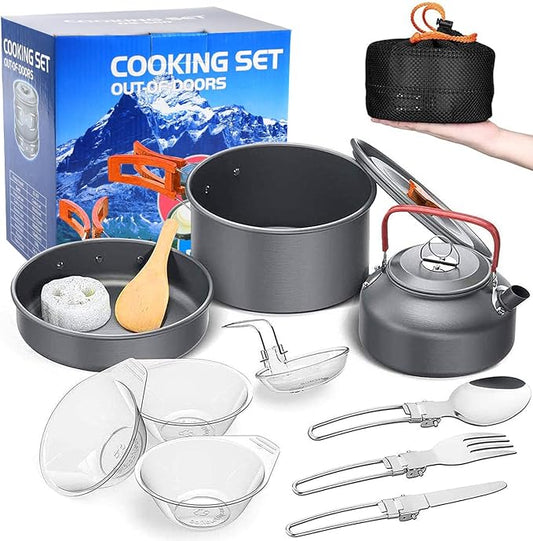 aiGear Camping Cooking Set Cookware Mess Kit with Storage Bag Pot Pan and Teapot Set Camping Accessories for Outdoor Camping Hiking Picnic Portable and Lightweight Aluminum