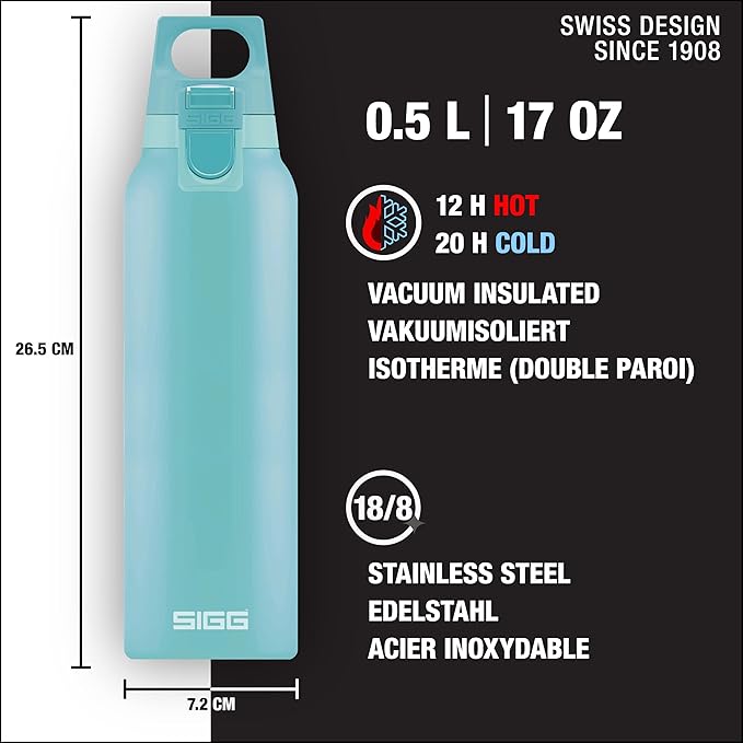 SIGG - Insulated Water Bottle - Thermo Flask Hot & Cold One with Tea Infuser - Leakproof. BPA Free - 18/8 Stainless Steel - 17 Oz