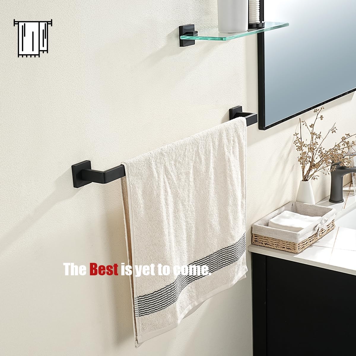 JQK Black Towel Bar, Rounded Edges 26.41 Inch Towel Rack, 304 Stainless Steel Bathroom Wall Mount, Useable Length 24 Inch, TB250L24-PB