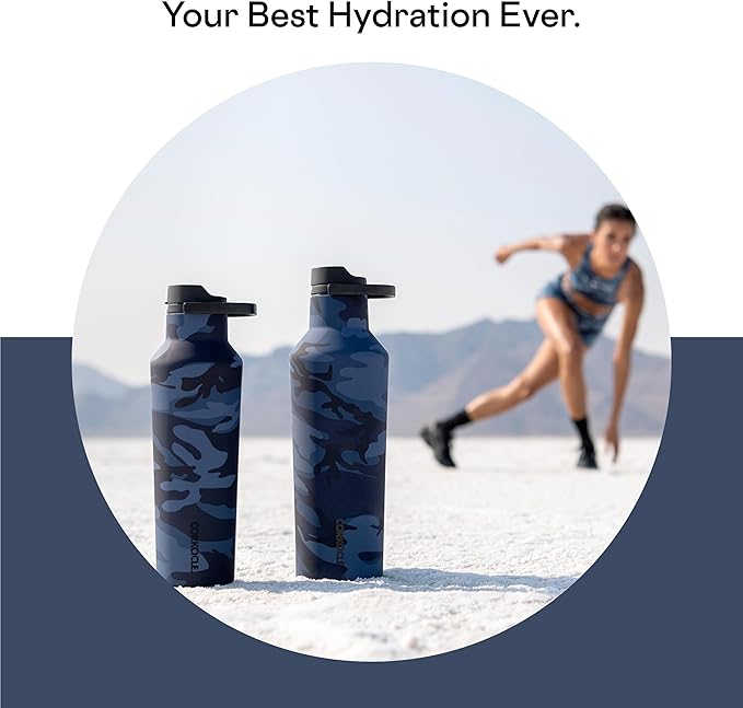 Corkcicle Insulated Canteen Travel Water Bottle, Triple Insulated Stainless Steel, Easy Grip Quick Sip Cap, Keeps Beverages Cold for 25 Hours or Warm for 12 Hours, 32oz, Navy Camo