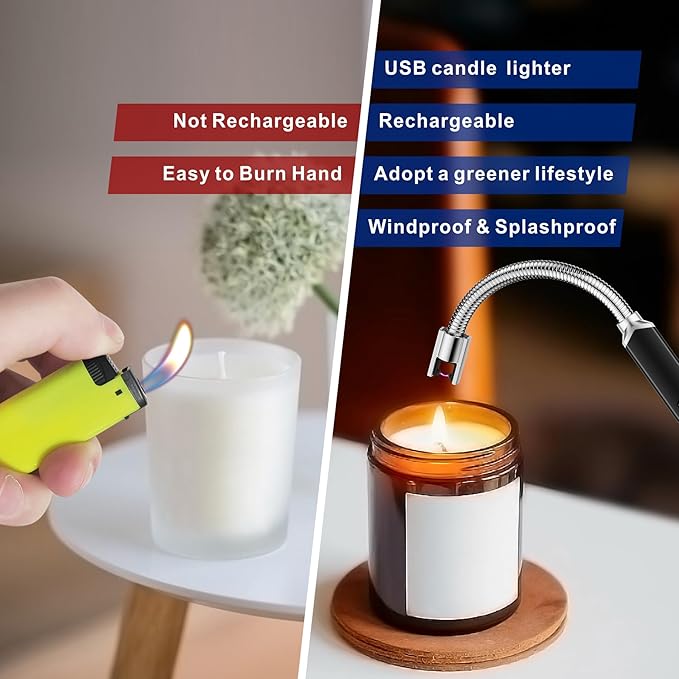 iinboBBQ Lighter Electric Lighter Rechargeable USB Candle Lighter with LED Battery Display Arc Lighter with Flexible Neck Flameless Long Lighters for Candles Grill BBQ Camping (Black)