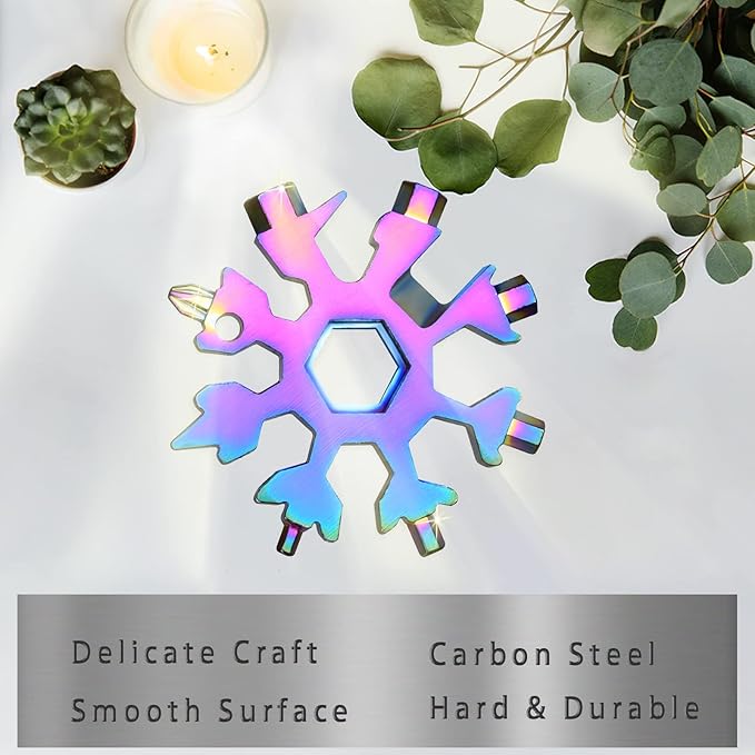 Snowflake Multitool, 3pcs Snowflake Tool Stainless Steel 18 in 1 Snowflake Multitool with Carabiner Clip, Keyring and Storage Bag for Christmas Gift Men's Present(three multicolor)