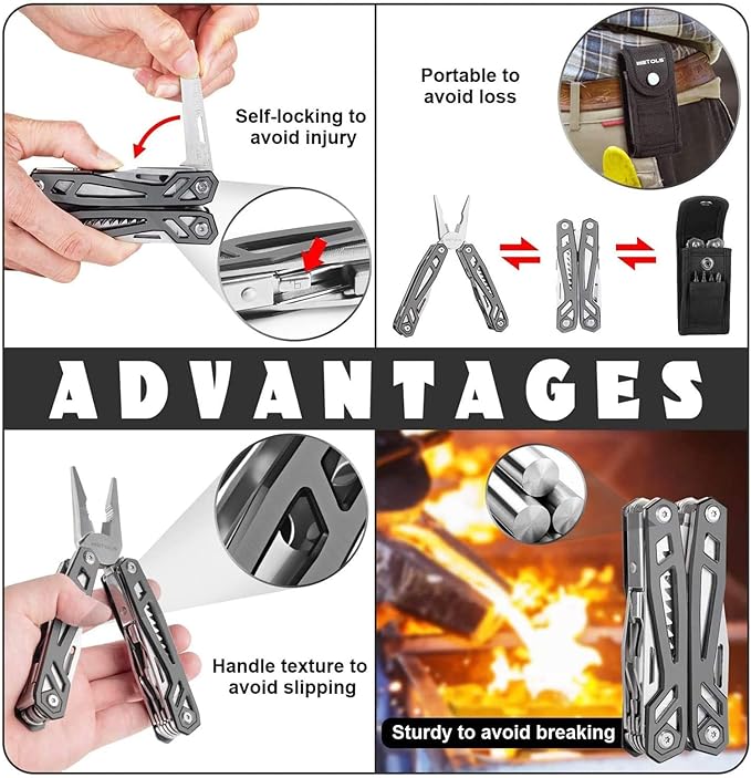Gifts for Men, Multitool Needle Nose Pliers, 21-in-1 Stainless Steel Multi Tool Pocket Knife with Screwdriver Sleeve, Self-locking Survival Knife-Great for Outdoor, Simple Repair, Camping