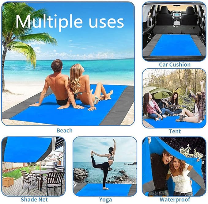 Large Beach Blanket 79''×83'' Double-Sided Waterproof Outdoor Mat with Ground Nails,Lightweight Picnic Blanket for Camping, Hiking, Picnic, Beach, Travel, Sports