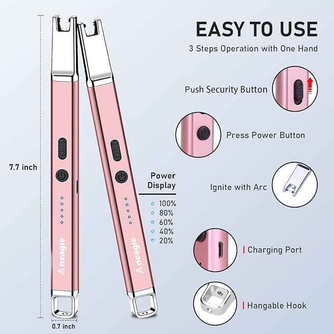 Lighter Electric Candle Lighter Upgraded Rechargeable Candle Lighter with LED Flashlight Windproof Flameless and Hanging Hook LED Battery Display Arc Candle Lighter for Candle Grill Camping