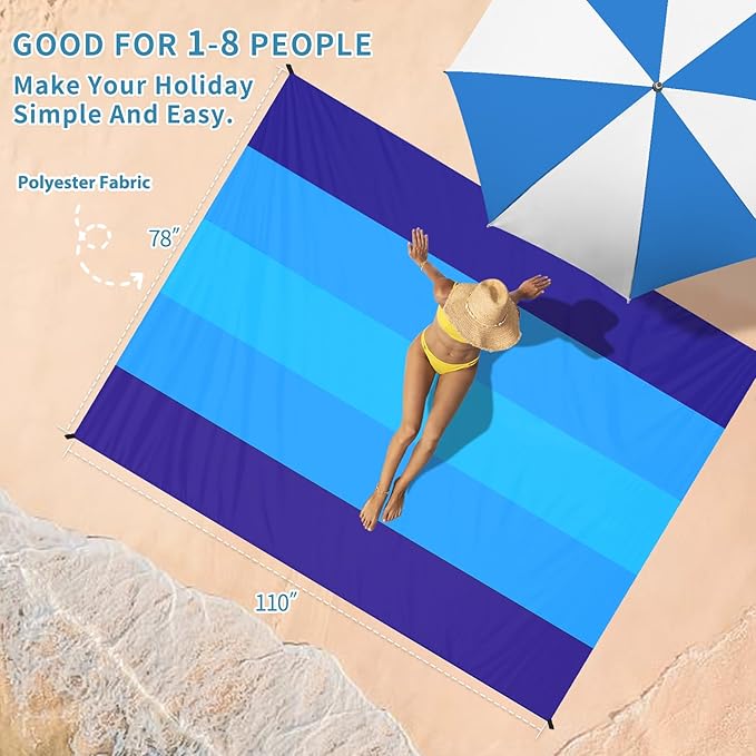 BYDOLL Beach Blanket Sandproof Waterproof 78''×110''1-7 Adults Compact Lightweight Oversized Beach Blanket Large Picnic Mat Beach Blanket for Travel Camping Hiking Picnic