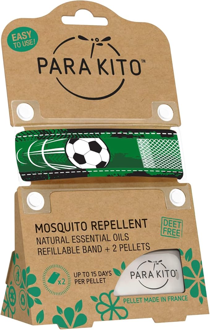 PARA'KITO Mosquito Insect & Bug Protection Wristband - Mosquito Stickers & Bug Spray Alternative - Summer Essentials, Beach Accessories, Hiking & Camping Essentials - Natural Essential Oils (Soccer)