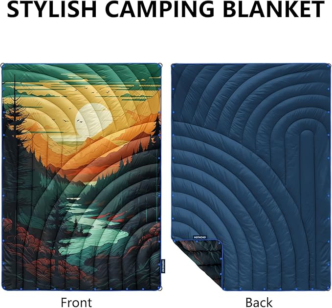 Camping Blanket,Lightweight Down Alternative Puffy Printed Camping Blanket Packable Outdoor Blanket for Camping,Traveling, Stadium, Hiking, Picnics