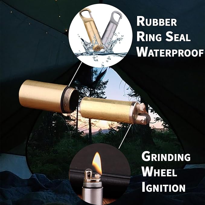 Cool Permanent Match Lighter Refill, Creative Mini Portable Hook-and-Loop Waterproof Vintage Trench Lighters, Unique Gifts for Men Camping Candles (No Kerosene) (Silver)