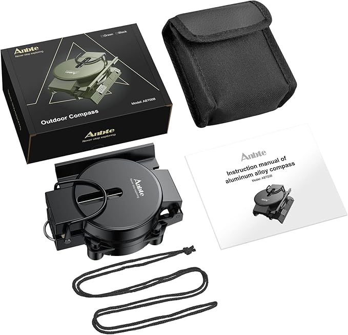 Hiking Compass with Clinometer, Strong Magnetic Intensity 3000 Gauss Military Lensatic Sighting Compass with Lanyard & Pouch, Survival Compass for Hiking Camping Hunting Outdoor (Black)