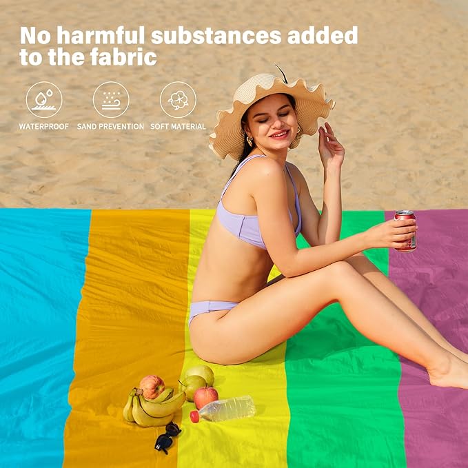 Beach Blanket Oversized Extra Large 78" X 81",Waterproof Sandproof Beach Blanket 1-7 Adults Lightweight Durable for Travel Camping Hiking Picnic