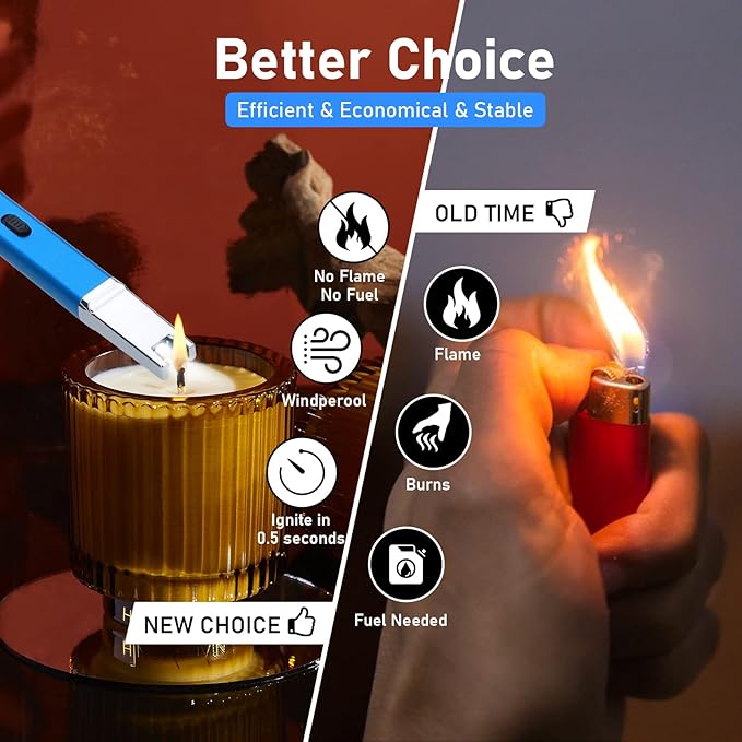 Lighter Electric Candle Lighter Upgraded Rechargeable Candle Lighter with LED Flashlight Windproof Flameless and Hanging Hook LED Battery Display Arc Candle Lighter for Candle Grill Camping